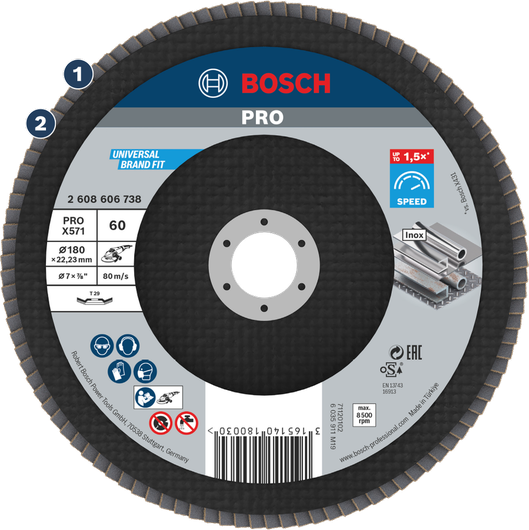 قرص الصنفرة Bosch PRO X571، بحجم 60 لطحن المعادن.