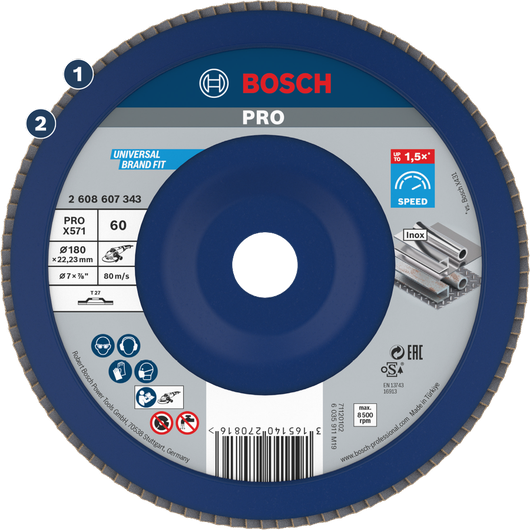 Disque à lamelles Bosch PRO X571 pour le meulage des métaux.