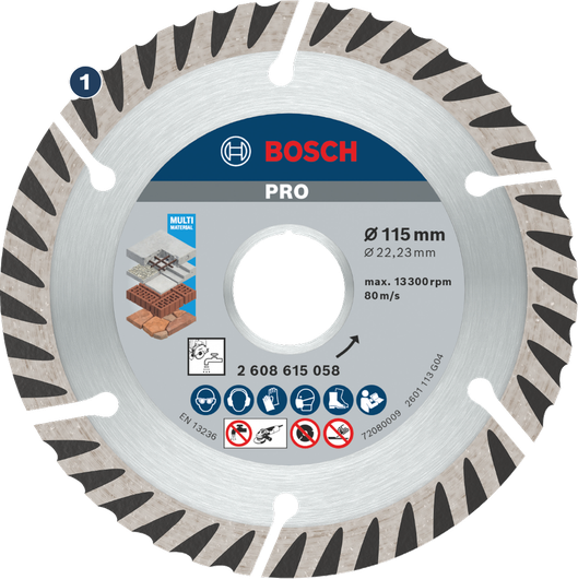 Disco de corte de diamante multimaterial Bosch de 115 mm.
