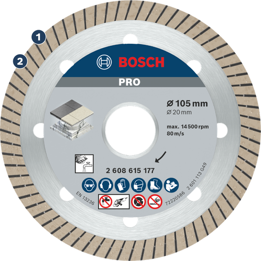 Disco de corte de diamante Bosch de 105 mm para azulejos y piedra.