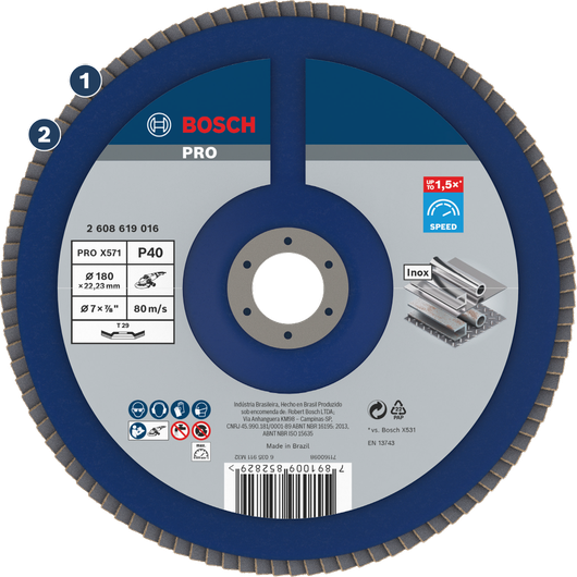 Disco de lixa Bosch PRO X571 para desbaste de metais.