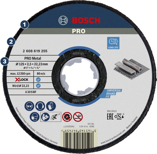 Bosch PRO Metalltrennscheibe mit X-LOCK für lange Lebensdauer.
