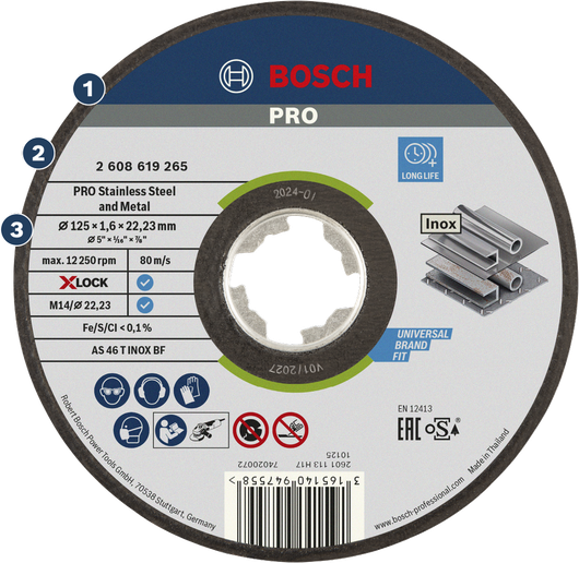 Disco de corte Bosch PRO para acero inoxidable y metal.