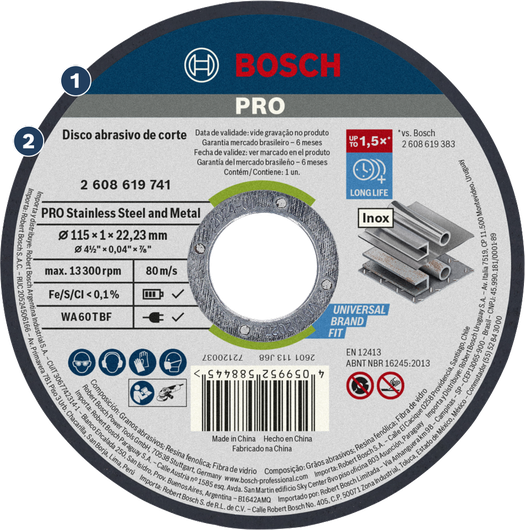 Disco de corte Bosch PRO para acero inoxidable y metal.