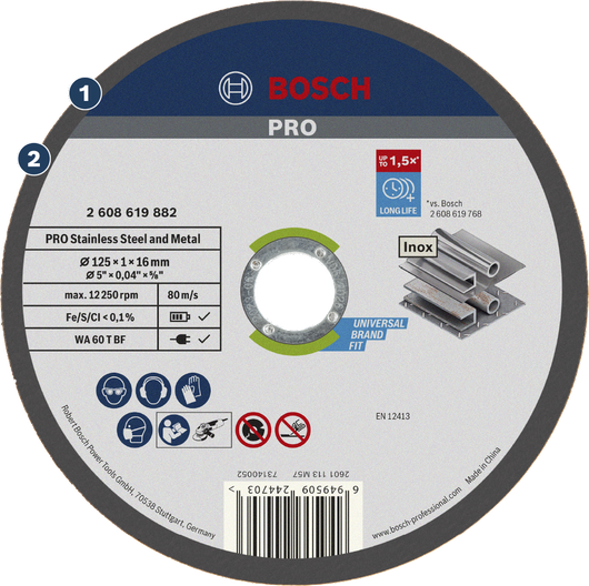 Bosch PRO stainless steel and metal cutting disc 125 x 1 x 16 mm.