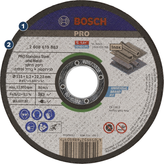 Disco de corte Bosch PRO para acero inoxidable y metal.