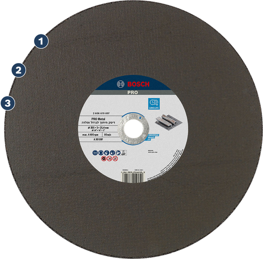 Disco de corte de metal Bosch PRO de 355 x 3 x 25,4 mm para metal.