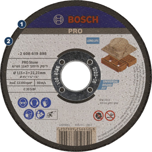 Disco de corte para piedra Bosch PRO de 115 x 3 x 22,23 mm.