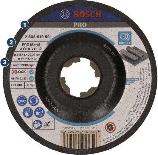 Disco de esmerilado metálico Bosch PRO para X-LOCK, larga vida útil.