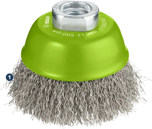 Bosch wire cup brush for surface cleaning.