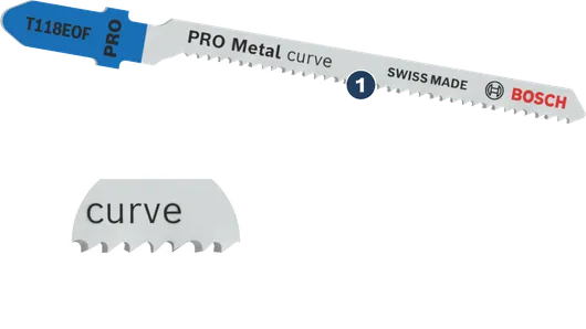 Bosch PRO Metal Curve decoupeerzaagblad voor nauwkeurige bochtzaagsneden.