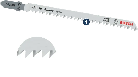 شفرة منشار الترددية Bosch PRO Hardwood clean T301CDF ذات أسنان مصقولة.