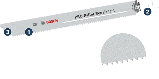Bosch PRO Pallet Repair fast reciprocating saw blade.