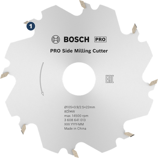 Bosch PRO Side Milling Cutter with eight carbide teeth.