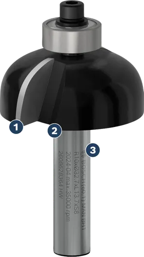 Bosch round over router bit for smooth edge shaping.