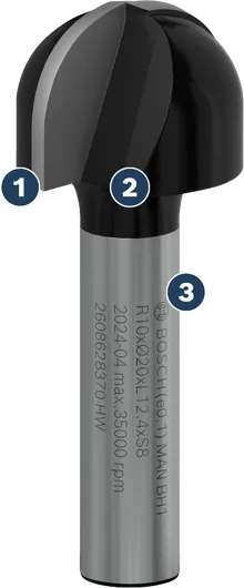 Bosch round nose router bit for wood shaping.