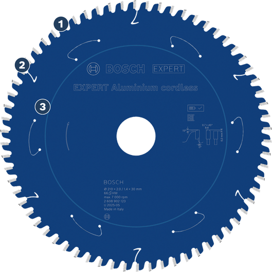 Lama per sega circolare a batteria Bosch EXPERT in alluminio, 210 mm, 66 denti.