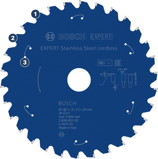 Bosch EXPERT Stainless Steel cordless saw blade.