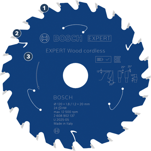 Bosch Expert Wood sladdlös sågklinga för rena snitt.