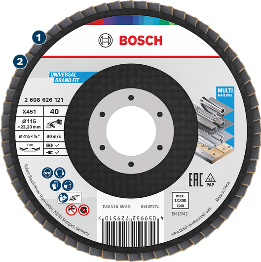 Lamelový kotouč Bosch X451 pro broušení více materiálů.