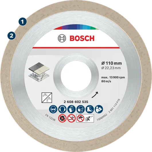 Bosch дијамантска плоча за сечење плочица и камена, 110 мм.