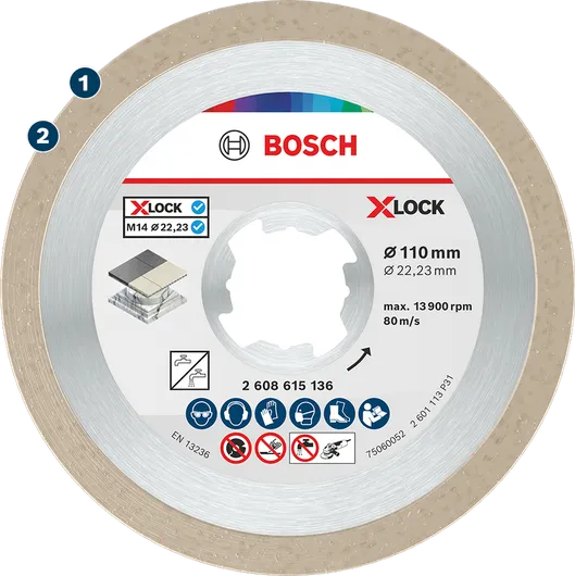 Disco de corte de diamante Bosch X-LOCK para azulejos y piedra.