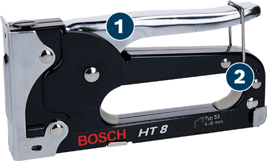 Grampeador manual Bosch HT 8 para grampos de 4 a 8 mm.