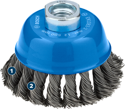 Cepillo de copa metálico Bosch de 75 mm para amoladoras angulares.