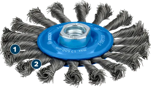 Cepillo de alambre grueso para metal Bosch de 115 mm para amoladoras angulares.