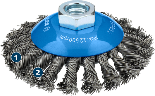 Bosch Metal Heavy Bevel Brush 100 x 0.5 mm for angle grinders.