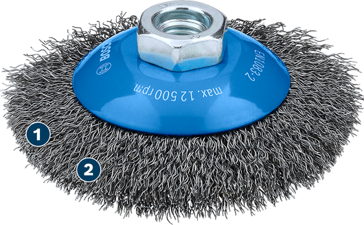 Bosch Metal Clean Bevel Brush 100 mm for angle grinders.