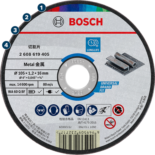 Bosch metal cutting disc for long life and universal fit.