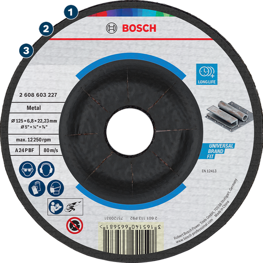Bosch metal cutting disc with long life feature.