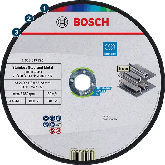 Bosch stainless steel and metal cutting disc, long life.
