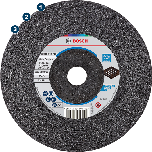 Bosch metal cast iron grinding disc 180 x 6.6 mm.