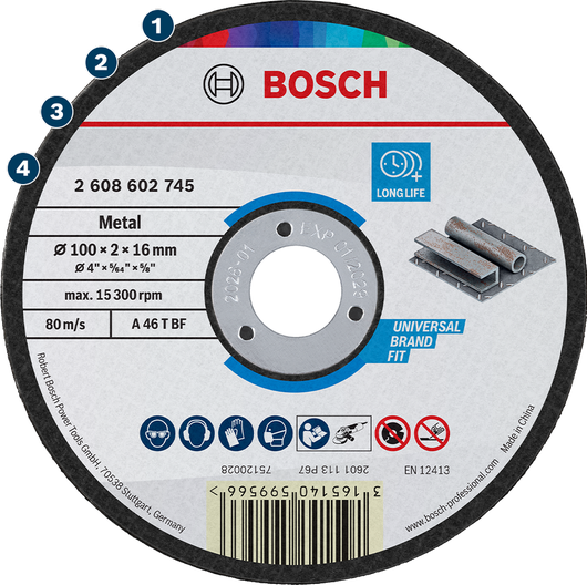 Bosch metal cutting disc, 100 mm long life.