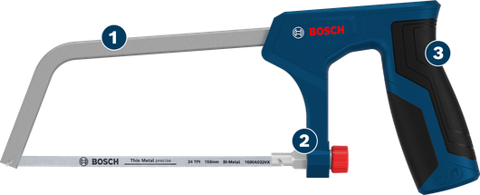 Sierra de arco bimetálica Bosch de 150 mm para cortes precisos de metal fino.