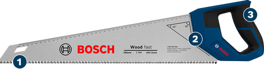 Sierra de mano Bosch Wood Fast para cortar madera rápidamente.