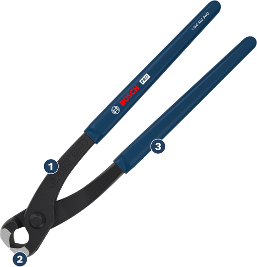 Alicates de corte para hormigón Bosch PRO de 225 mm con mangos recubiertos.