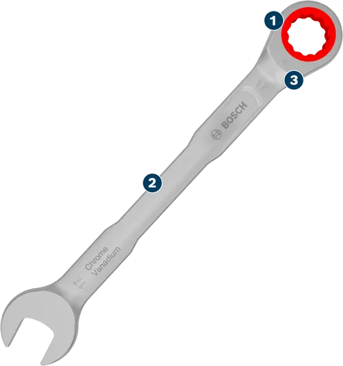 Llave combinada Bosch de cromo vanadio con anillo araña.