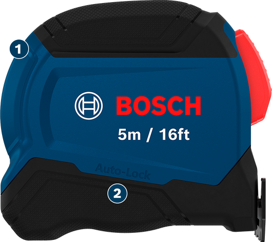 Cinta métrica Bosch de 5 m (16 pies) con función de bloqueo automático.