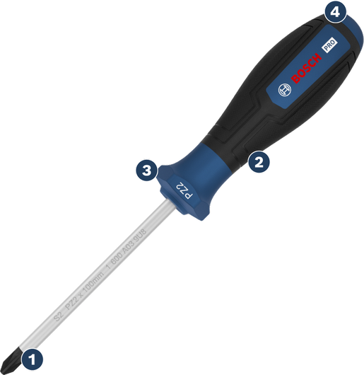 Destornillador Bosch PZ2 con mango ergonómico.