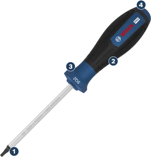 Destornillador plano Bosch Pro con mango ergonómico.