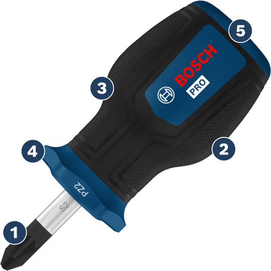 Destornillador Bosch Pro PZ2 con mango ergonómico.