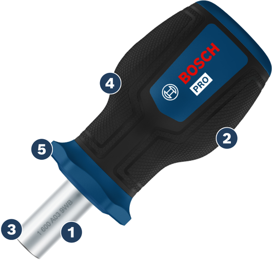 Destornillador Bosch PRO de punta corta con mango ergonómico.