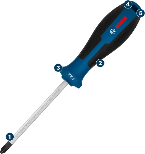Destornillador Bosch PH2 con mango ergonómico.