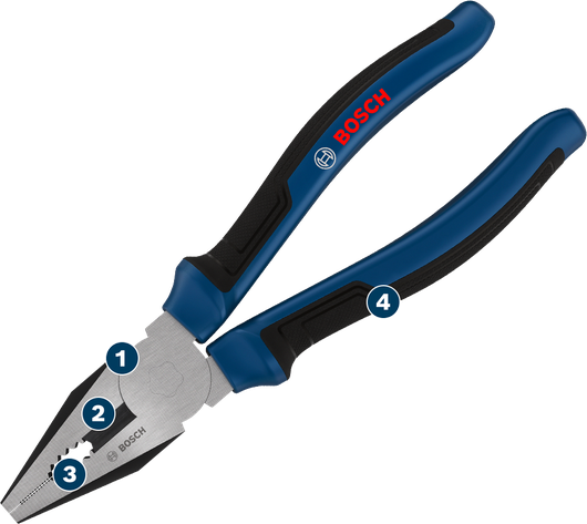 Alicates combinados Bosch de 180 mm con mangos multicomponente.