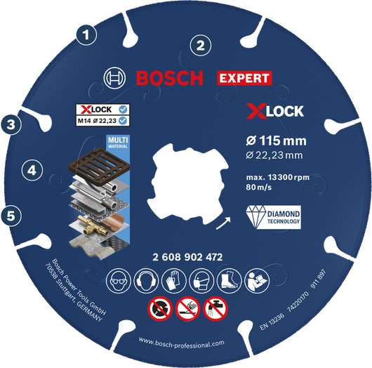 Bosch Expert X-LOCK Mehrstoff-Diamanttrennscheibe.