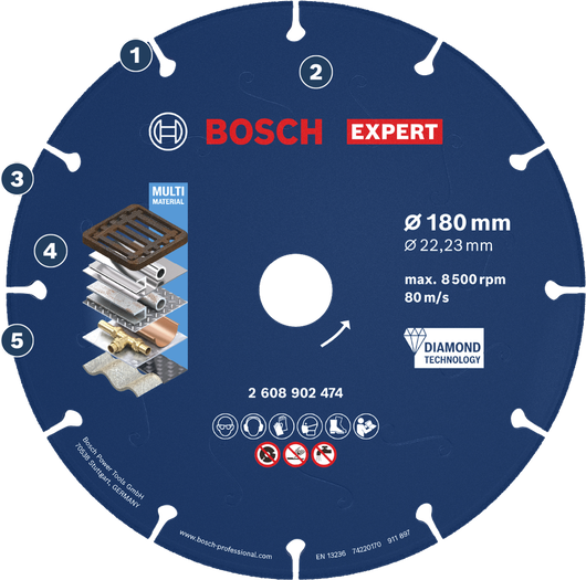 Bosch Expert Diamanttrennscheibe für verschiedene Materialien.