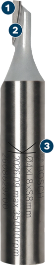 Bosch router bit straight one flute 4x8mm shank 8mm.